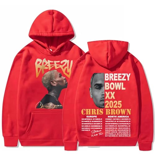 Photo de VBPOIYB Sweats à Capuche Chris Brown Tour XX 2025 Album Sweat à Capuche Harajuku pour Hommes Sweats surdimensionnés (Red,TG)