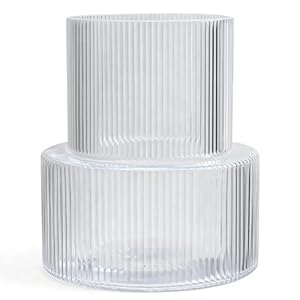 Glass Vase for Flower, Clear Fluted Ribbed Large Vase, Modern Vase for Centerpieces, Decorative Vase for Living Room, Dining Table, Entryway, Mantle, Shelf, Wedding, Office, Home Decor
