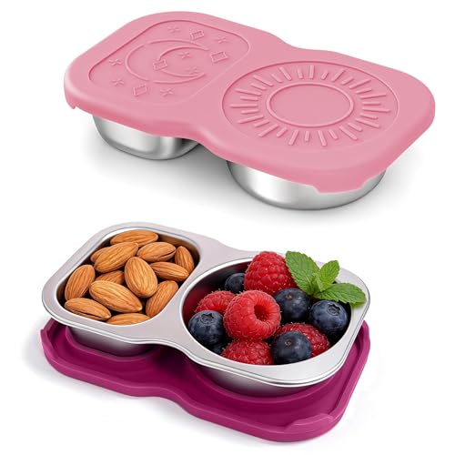 2 Pack Stainless Steel Snack Containers SYOSI 2-Compartment Reusable Lunch Boxes for Meal Prep Portion Control Salad Dressing Sauce Storage Food Storage Boxes for Kids Adults Travel To Go