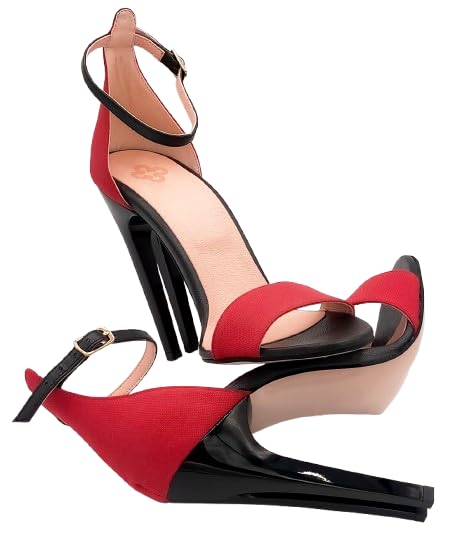 Escarpins à bouts ouverts en tissu Seaqual noir et rouge avec talon de 12 cm et double semelle