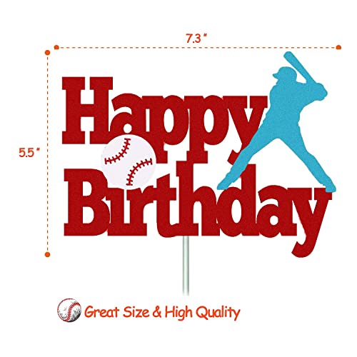 Juttira Baseball Cake Toppers Happy Birthday Cake Topper For Baseball Softball Sports Player Glitter Baseball Bat Ball And Glove Cake Decor Baseball Theme Bday Anniversary Party Supplies(Red Blue) #TOP1