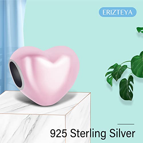 Erizteya Metallic Pink Heart Decoration Charm For Bracelets 925 Sterling Silver Pendant For Women's Bracelets Necklaces,Valentine's Day Mother's Day Jewelry Girl Gift #TOP2