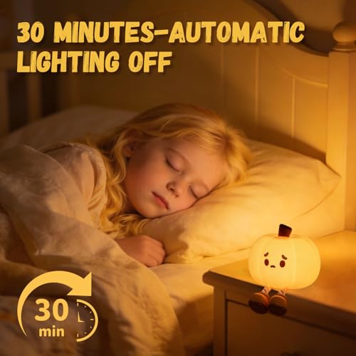Image of Cute Pumpkin Night Light, Squishy Squeeze Silicone Lamp, USB Rechargeable Dimmable Nursery Light for Kids Bedroom, Halloween Home Decor, Birthday Holiday Gift for Toddlers Girls Boys