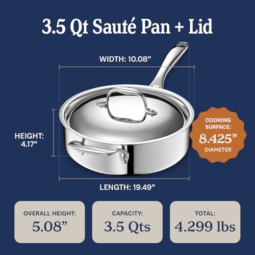 LEGEND COOKWARE 5-Ply Stainless Steel 3.5-Quart Saute Pan with Lid - Induction Compatible, Oven Safe 800°F - Non-Toxic, No Coatings - Even Heating, Won't Warp - Built to Last Generations by LEGEND COOKWARE - Image 6