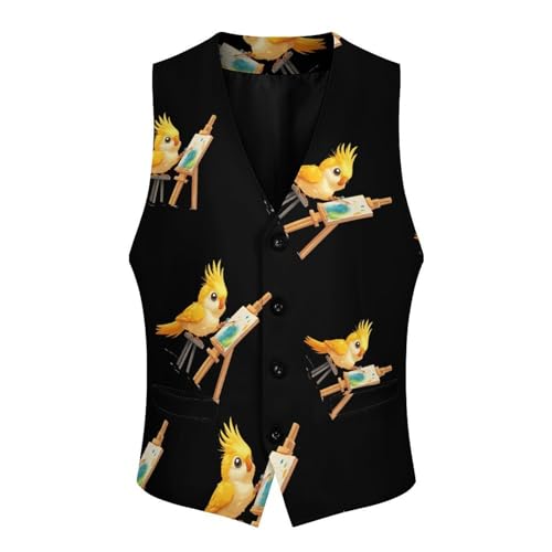 Cockatiel Artist Bird Mens Slim Fit Suit Vest Dress Waistcoat Casual Business Vest4