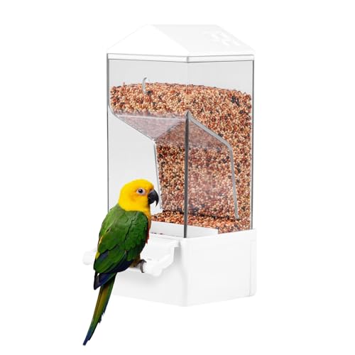 Kailund 鳥 えさ入れ インコ 自動給餌器 ケージ取り付け プラスチック製 鳥用フードフィーダー 鳥餌容器 飛び散らない 食べ殻の防止 お留守番 幅9x奥行7.7x高さ21cm
