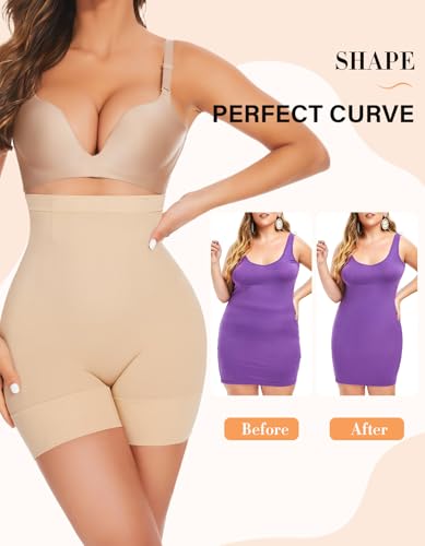 Image of YADIFEN Shapewear for Women - High Waisted Tummy Control Shapewear Shorts | Seamless shapewear shorts with boned high waist, tummy and thigh control, no-roll wide legs, comfy under dresses.