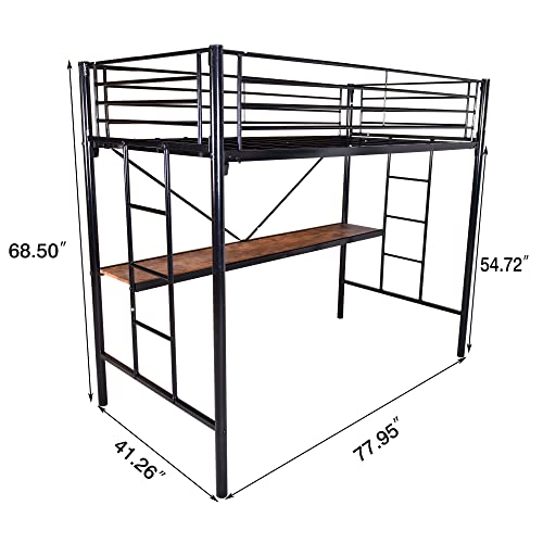 HOMERECOMMEND Loft Bed Twin Size with Stairs, Metal Loft Bunk Bed with Safety Guard Rails & Flat Ladder Rung for Kids Teens Student Dormitory, Black