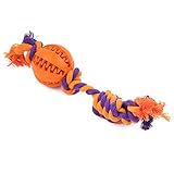 Pawaboo Giocattolo per Animale Domestico, Palla in Gomma Non-Tossica con Treccia di Corda Masticatore Durevole in Cottone per Sanità dei Denti per Cane, Arancio