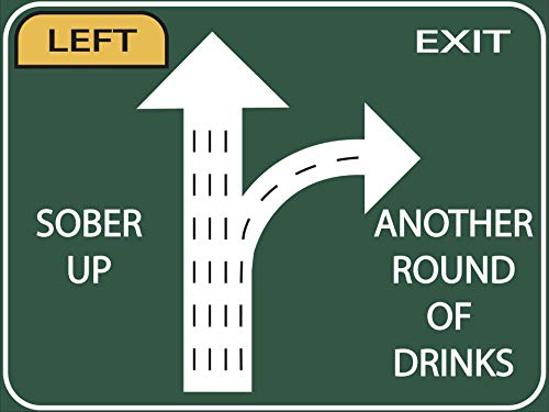 Toothsome Studios Another Round of Drinks Life Decision 16"x12" Tin Highway Exit Sign