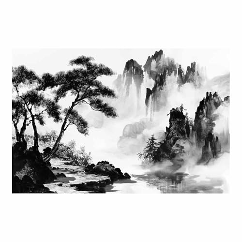 Peinture sur toile paysage noir et blanc pour habiller un mur vide deco moderne 40x60cm