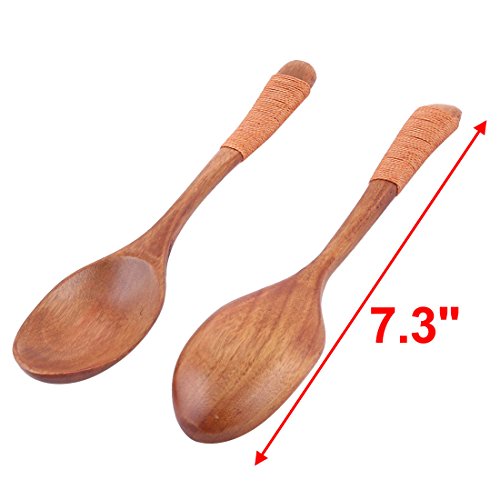 Sourcingmap Restaurant Kitchen Tableware Porrige Soup Wooden Scoop Spoon 2pcs Brown - Image 2