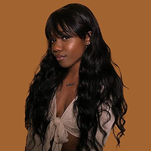 Long Black Wig with Bangs Wavy Wig with Bangs for Women Synthetic Curly Hair Wig Natural Looking for Daily Use Long Black Wig with Bangs Wavy Wig with Bangs for Women Synthetic Curly Hair Wig Natural Looking for Daily Use
