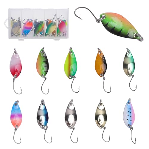 KQDRAVINE 10 Pezzi Esche Artificiali Spinning Trota, 2,5 g/3,5 g/5 g Spinning Pesca con Ami, Esche da Pesca con Contenitore, Trabucco per Luccio, Lucioperca, Pesce Persico e Trota