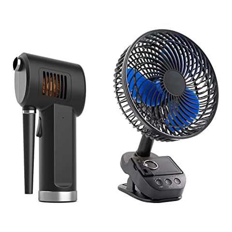 33000RPM Electric Air Duster for Computer, Keyboard, Pet House & 8” Clip Fan 5 Speeds, 45°/90° Automatic Rotation, Power Bank Function, 3 Time Setting, with Clip & Hook for Homes, Offices, Bedroom Cover