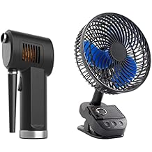 33000RPM Electric Air Duster for Computer, Keyboard, Pet House & 8 Clip Fan 5 Speeds, 45/90 Automatic Rotation, Power Bank Function, 3 Time Setting, with Clip & Hook for Homes, Offices, Bedroom