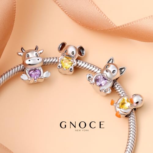 Image of GNOCE Embraces Heart Gemstone Bead Charms 925 Sterling Silver Rabbit Horse Triceratops Snake Monkey Cat Platypus Sloth Bear Pig Yak Ghost Matryoshka Doll Jewelry Gift for Women