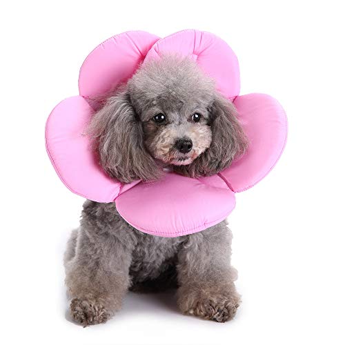 Image of Elizabethan Collar, Soft & Waterproof Grooming Recovery Protective Adjustable Collar for Puppy & Small Medium Dogs (M Neck:11-13in, Pink)