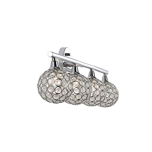 Image of JONATHAN Y 32.5 inch Chrome Maeve Modern Glam LED Vanity Light Sconce for Bathroom, Clear Crystal Globe Shade, Art Deco Wall Light for Hallway Entryway (JYL7537A)