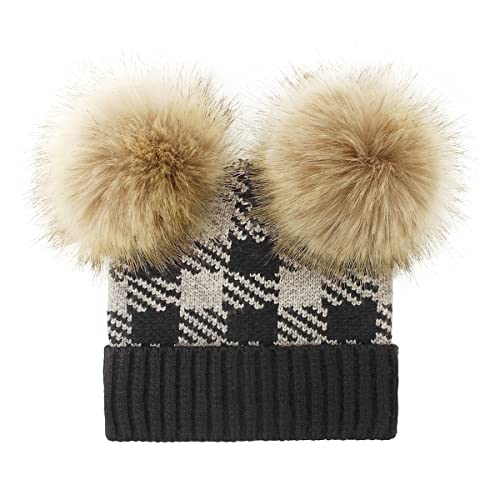 Ayalinggo Baby Girl Boy Winter Hats with Double Pom Pom Beanie Warm Knitted Christmas Hat for Toddler Infant (Grey Plaid,0-2T)