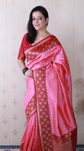 Image of SGF11 Women's Kanjivaram Pure Handloom Soft Silk Saree With Blouse Piece