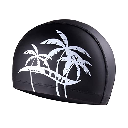 ETZRYSYB Gorro de natación para adultos, con revestimiento de poliuretano, transpirable, con impresión de moda, impermeable, para deportes acuáticos, hombres y mujeres, gorro de natación ampliado (1)