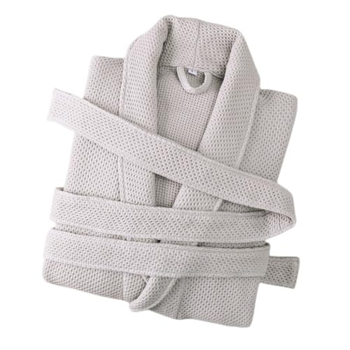 XUEMML Suave Y Absorbente Albornoz De Nido De Abeja A Cuadros, Albornoz Largo Waffle SPA para Mujeres Ligero Homewear(Grey,L)