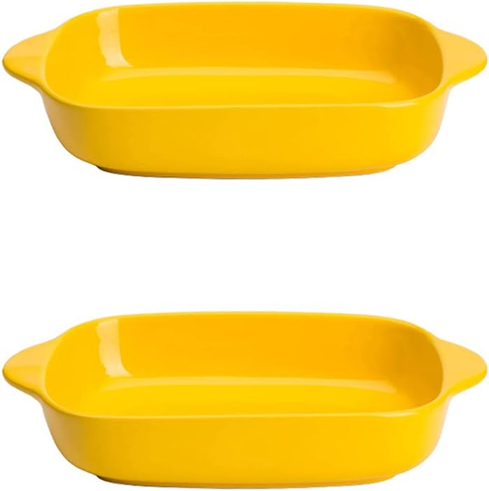 Ceramic Oven Dish,Porcelain Oven Dishes, Pie Dish, 8.8 Inches Pie Pan, Pie Plate, Non-Stick Quiche Dish for Cooking, Set of 2(Yellow)