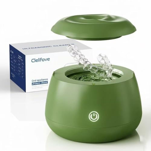 Image of Ultrasonic Retainer Cleaner Machine 48kHz Denture and Aligner Cleaning Pod for Mouth Guards Night Guards Dental Trays Braces Toothbrushes Jewelry with 200ML Capacity (Green)