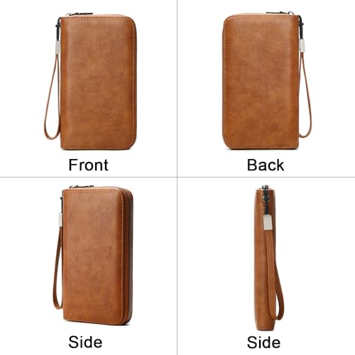 Women's 36 Slots Wallet with Detachable Wrist Strap - RFID-Blocking Extra Capacity Accordion Zipper Purse (Brown)3