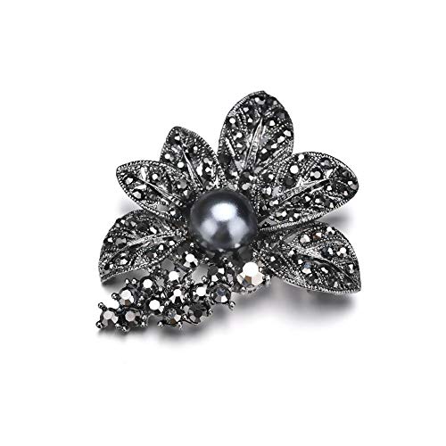 Black Crystal Flower Brooch Pins For Women Girls Black Pearl Flower Brooch Pins Rhinestone Snowflake Brooch Winter Christmas Wedding Dress Suit Jewelry(Black Crystal Flower) #TOP11