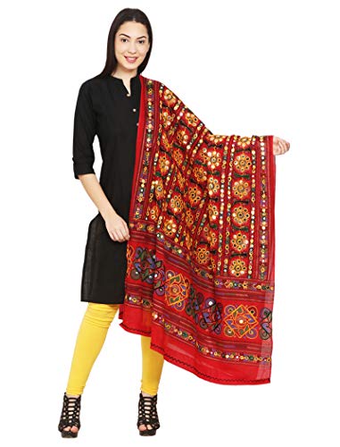 Vastraa Fusion Ethnic Talwar Dupatta/Stole for Women Design With Kutch Embroidery Work - Red Colour