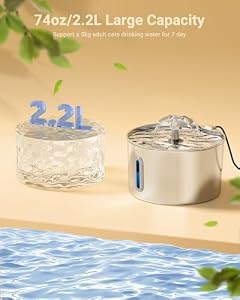Cat Water Fountain Stainless Steel - 74oz/2.2L Automatic Large Pet Watering Bowl Dispenser for Indoor Dogs - Drinking Fountains with 3 Filter, Gifts for Cats and Kitty - Dog Waterer Bowls No Spill — photo 2 of 6