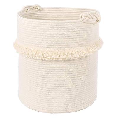 CherryNow Extra Large Woven Storage Baskets – 17'' x 16'' Cotton Rope Decorative Hamper for Magazine, Toys, Blankets, and Laundry, Cute Tassel Nursery Decor - Home Storage Container