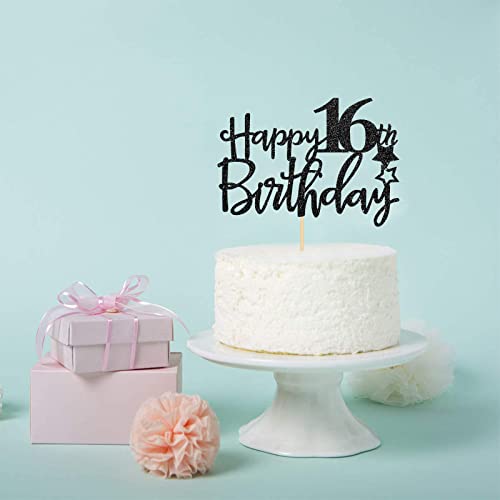 Black Happy 16Th Birthday Cake Topper,Hello 16 ,Cheers To 16 Years, 16 & Fabulous ,Sweet 16 Party Decoration #TOP5