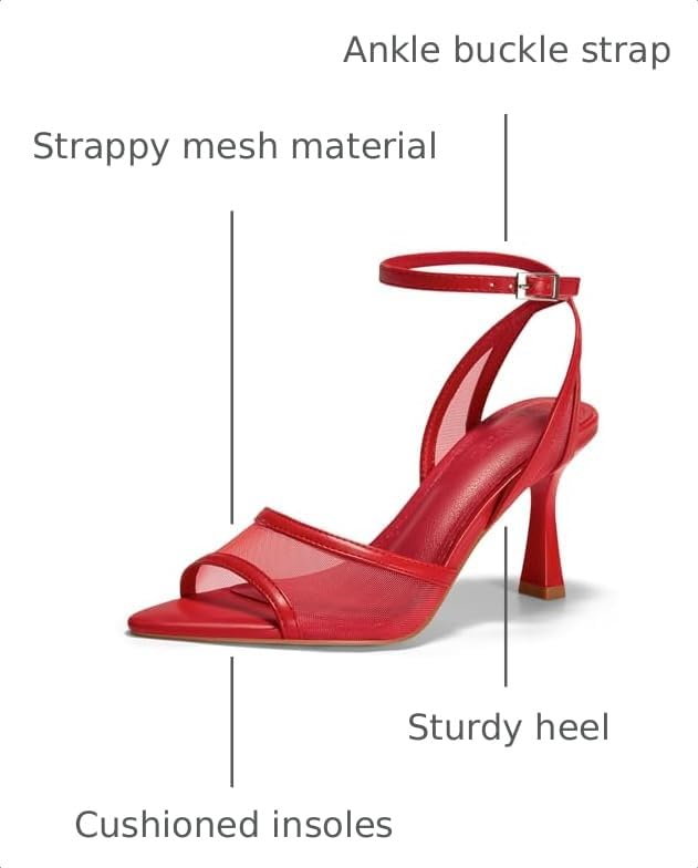 Image of Coutgo Womens Kitten Heels Sandals Pointed Open Toe Ankle Buckle Strap Summer Dress Shoes