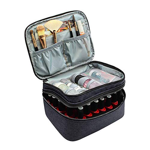 Nail Polish Organizer Case, Famard Portable Nail Polish Holder Holds 30 Bottles (15ml) with Adjustable Dividers, Double-layer Storage Bag for Nail Polish and Manicure Set