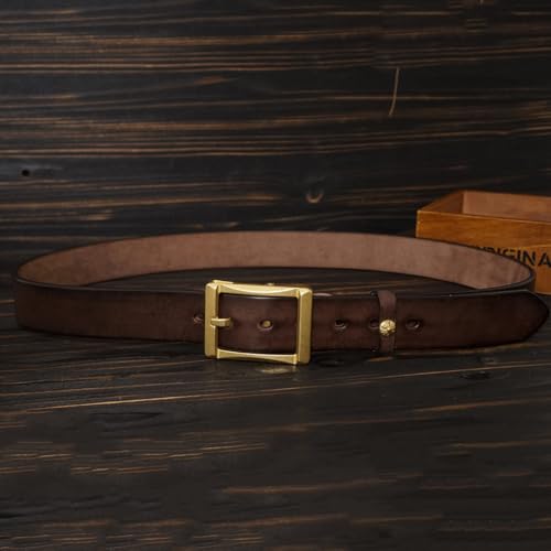 Mens Womens Belt for Jeans 4.5mm Thick Genuine Leather Strap Vintage Solid Brass Square Buckle Gift Box Packaging3