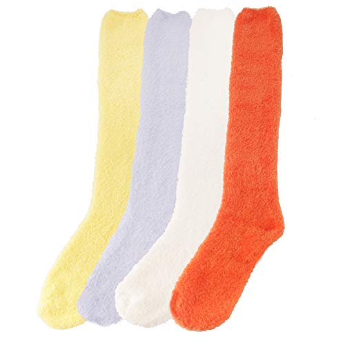 Image of BambooMN Women's Fuzzy Knee High Socks - Polka Dots and Solid Colors - 2 Sizes - 1 Pair Pack