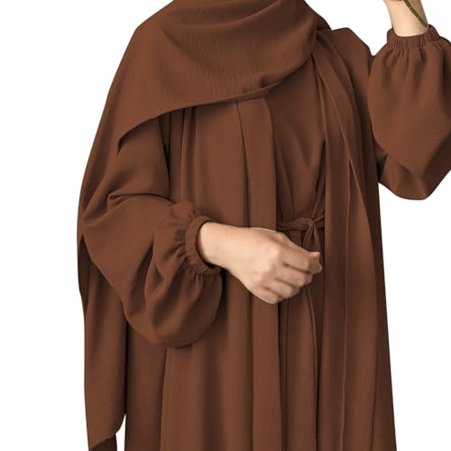 Image of Women's Muslim Dress Two Pieces Set Islamic Prayer Abaya Modest Solid Color Muslim Outfits