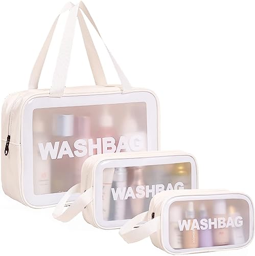 Travel Bag Makeup Pouch Transparent Cosmetics Kit Organizer Pouches for Women and Girls – Waterproof Clear Toiletry Bags for Storage and Travelling (White)