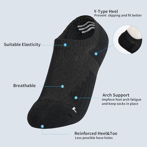 No Show Ankle Cushioned Socks, Non Slip Cotton Invisible Sock for Men & Women, Socks for Running, Outdoor (12-Packs)2