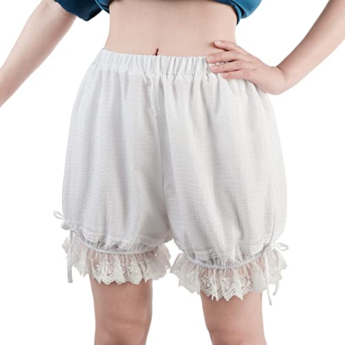 Nuoqi White Bloomer Shorts Ruffle Bloomers for Women Cotton Ruffle Shorts Pumpkin Pants L/XL