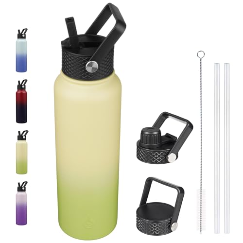 BJPKPK Insulated Water Bottles with Straw Lid, 40oz Cold & Hot Thermo, Stainless Steel Metal Water Bottle with 3 Lids, Reusable Thermo, Cups, Mugs, Tumblers -Avocado