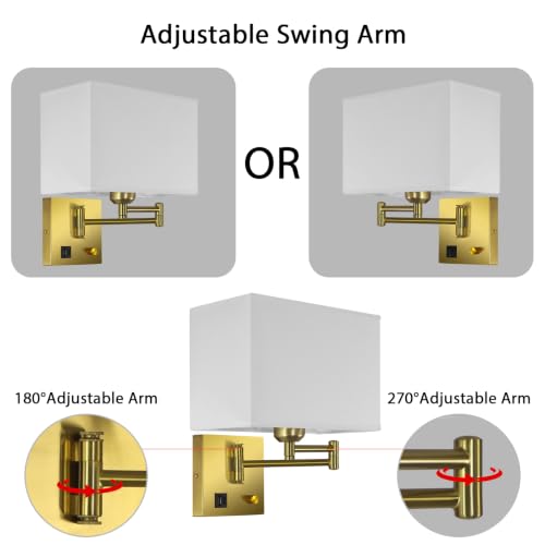 Image of Plug in Swing Arm Wall Sconce, Wall Lights for Living Room | Wall Lamp with USB C+A Charging Ports, Adjustable Swing Arm 270, Adjustable Color Temperature, Wall Mount Lamp for Bedroom