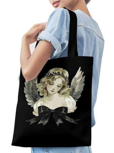 Canvas Tote Bag, Cartoon Closed Eyes Angels Aesthetic Canvas Tote Handbags for Women Shoulder Bag3