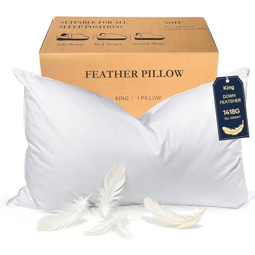 BHZ King Feather Down Pillow for Side & Back Sleepers