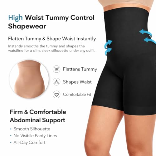 Image of BABO & BABY High Waisted Tummy Control Shapewear Shorts for Women | Seamless Slimming Body Shaper | Invisible Under Dress | Mid-Thigh Thigh Chafing Control | Comfortable (Skin)