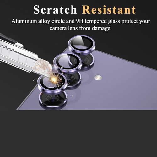Image of Skinomi Camera Lens Protector Compatible with Samsung Galaxy S24 Plus [Anti-Scratch] Premium Tempered Glass Film Aluminum Alloy Lens Ring Cover- Titanium Purple