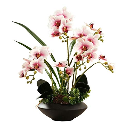 VVHUDA regali di fiori artificiali Orchidea artificiale Set di fiori finti Fiori di seta Phalaenopsis Bouquet con disposizione del vaso Pianta in vaso Decorazione floreale Interno o esterno piccolo